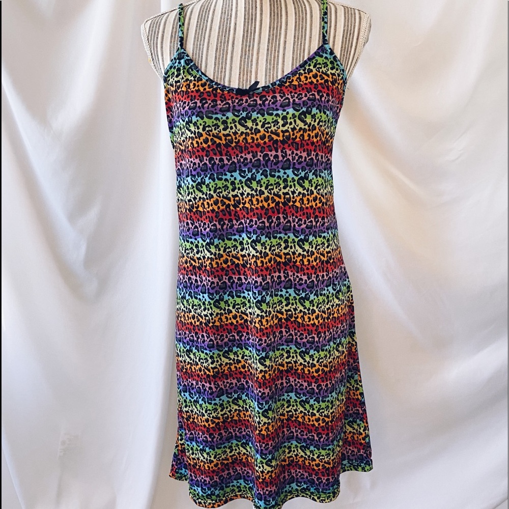 Lisa Frank inspired rainbow leopard dress